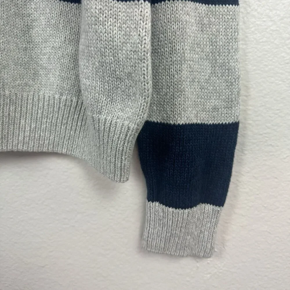 Chaps Ralph Lauren 1/4 Zip Pullover Knit Sweater Cotton Blue Beige Stripe XXL